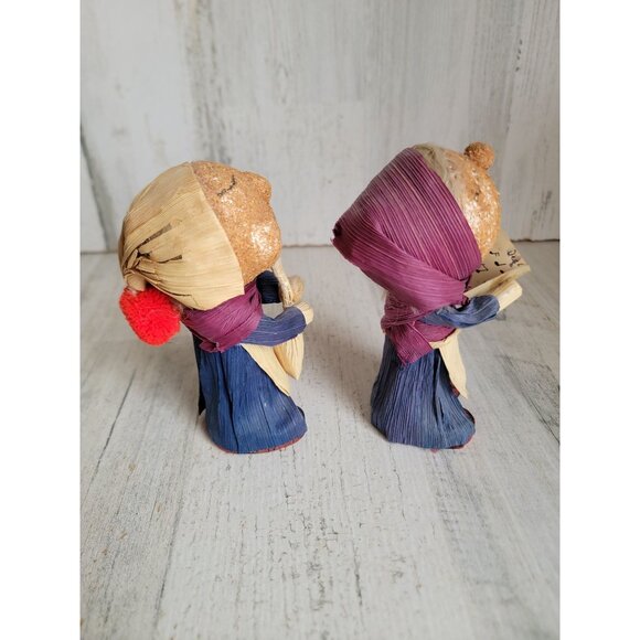 Vintage corn husk caroler doll girl set unique decor Xmas - Picture 4 of 7